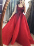 Burgundy A Line Scoop Beads Tulle Prom Dress LBQ4230